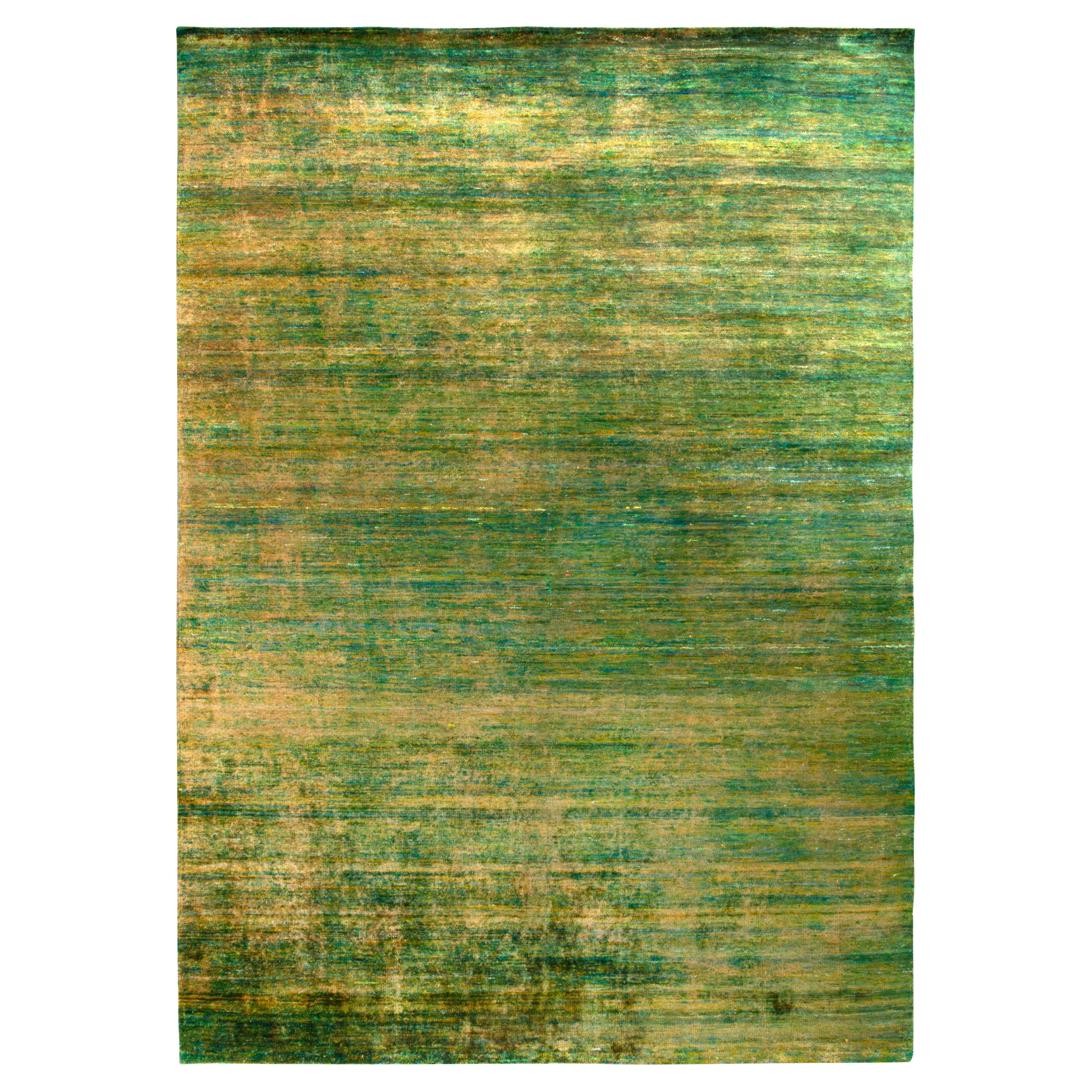 Rug & Kilim’s Modern Textural Rug in Green, Yellow Solid-Stripe Pattern