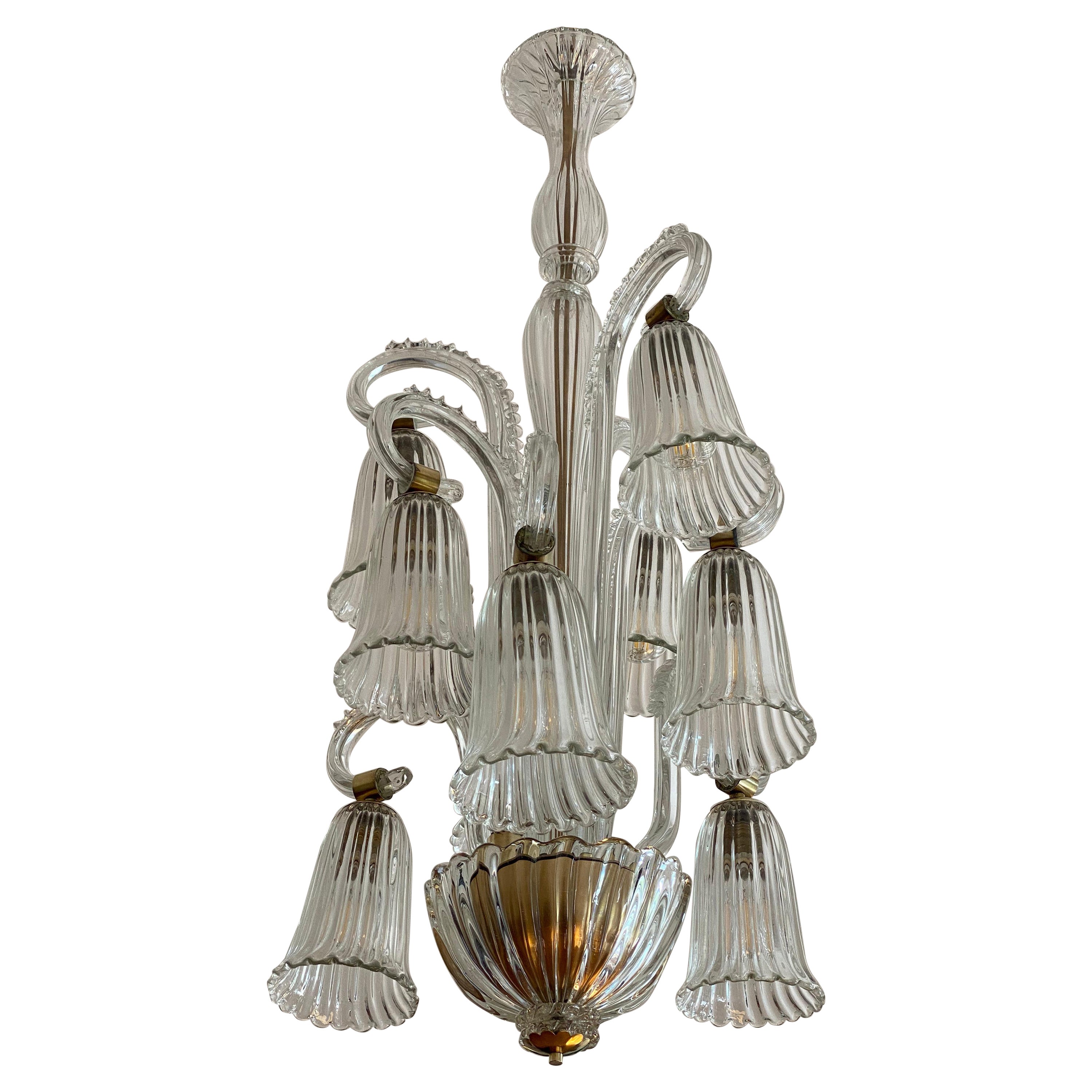 Charming Italian Chandelier by Ercole Barovier, Murano, 1940s For Sale