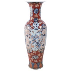 Chinese Monumental Imari-Style Orange, White and Blue Porcelain Urn