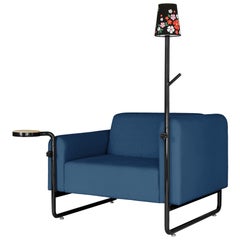 Blue PK8 Armchair, Seat & Lamp Hybrid, Handmade Metal Structure by Paulo Kobylka