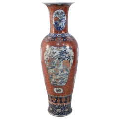 Chinese Imari-Style Orange and Blue Monumental Ceramic Urn