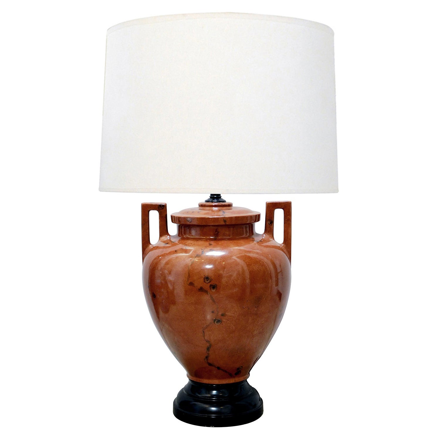 Large-Scaled Faux-Burl Ceramic Double-Handled Urn-Form Lamp