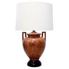 Large-Scaled Faux-Burl Ceramic Double-Handled Urn-Form Lamp