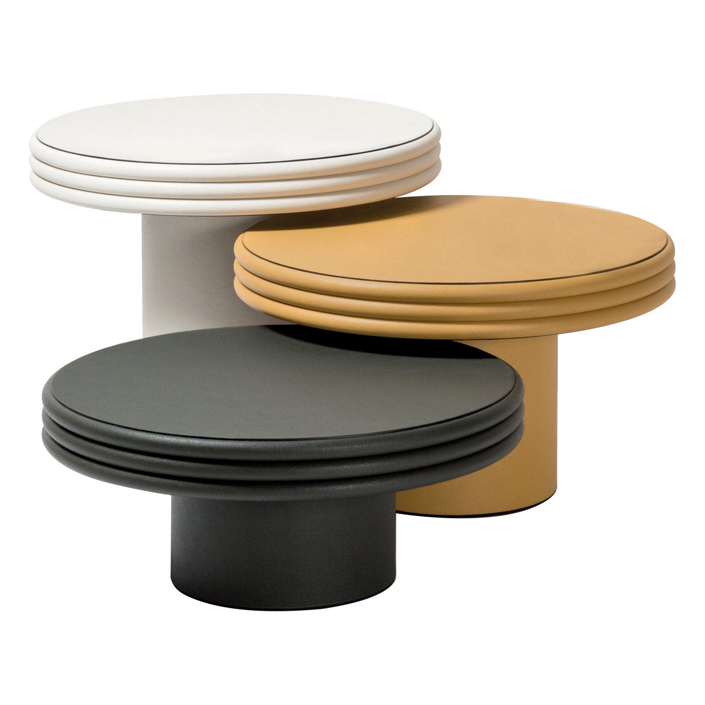 Set of 3 Round Leather Coffee Tables Scala by Stephane Parmentier for  Giobagnara For Sale at 1stDibs