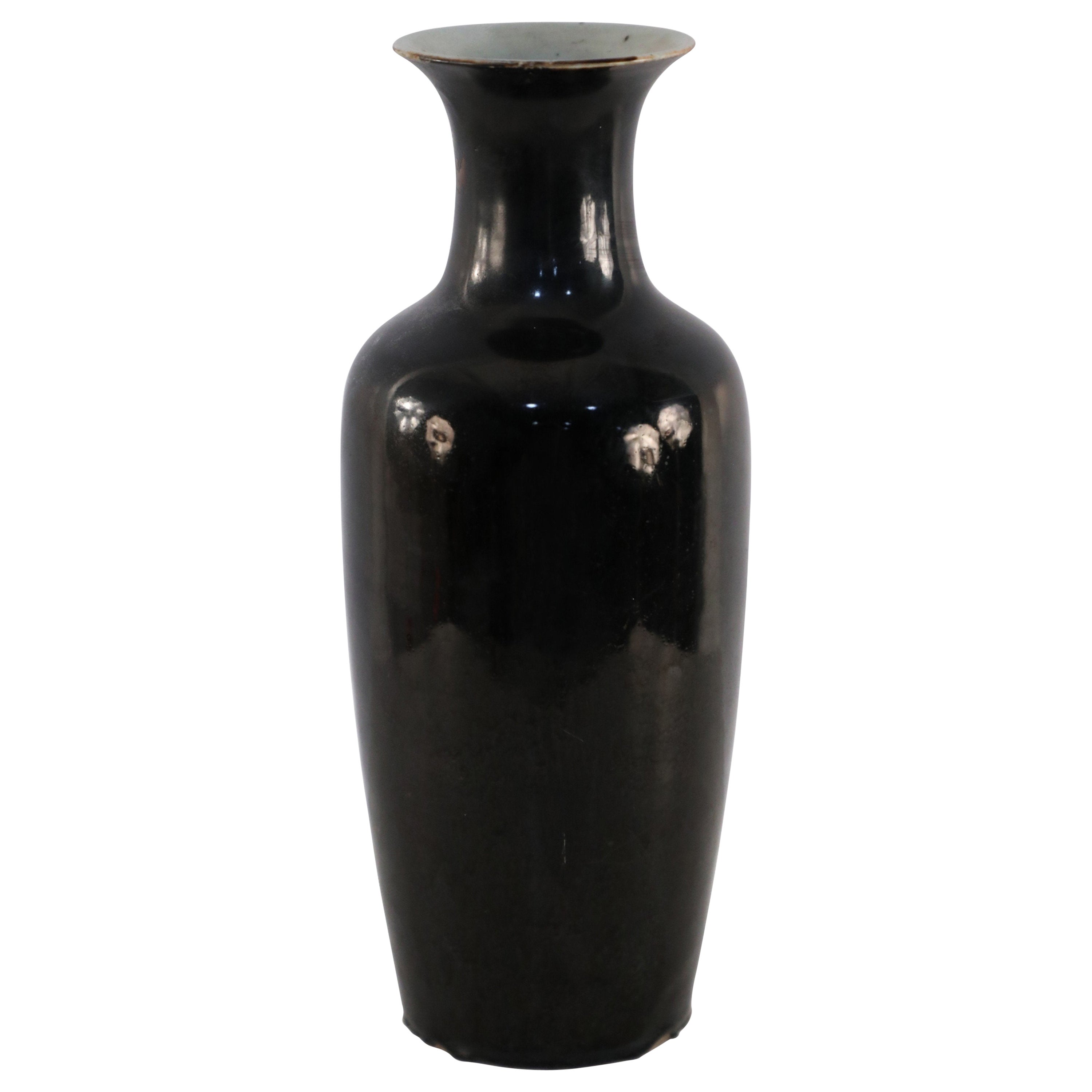 Chinese Tall Black Glazed Porcelain Vase