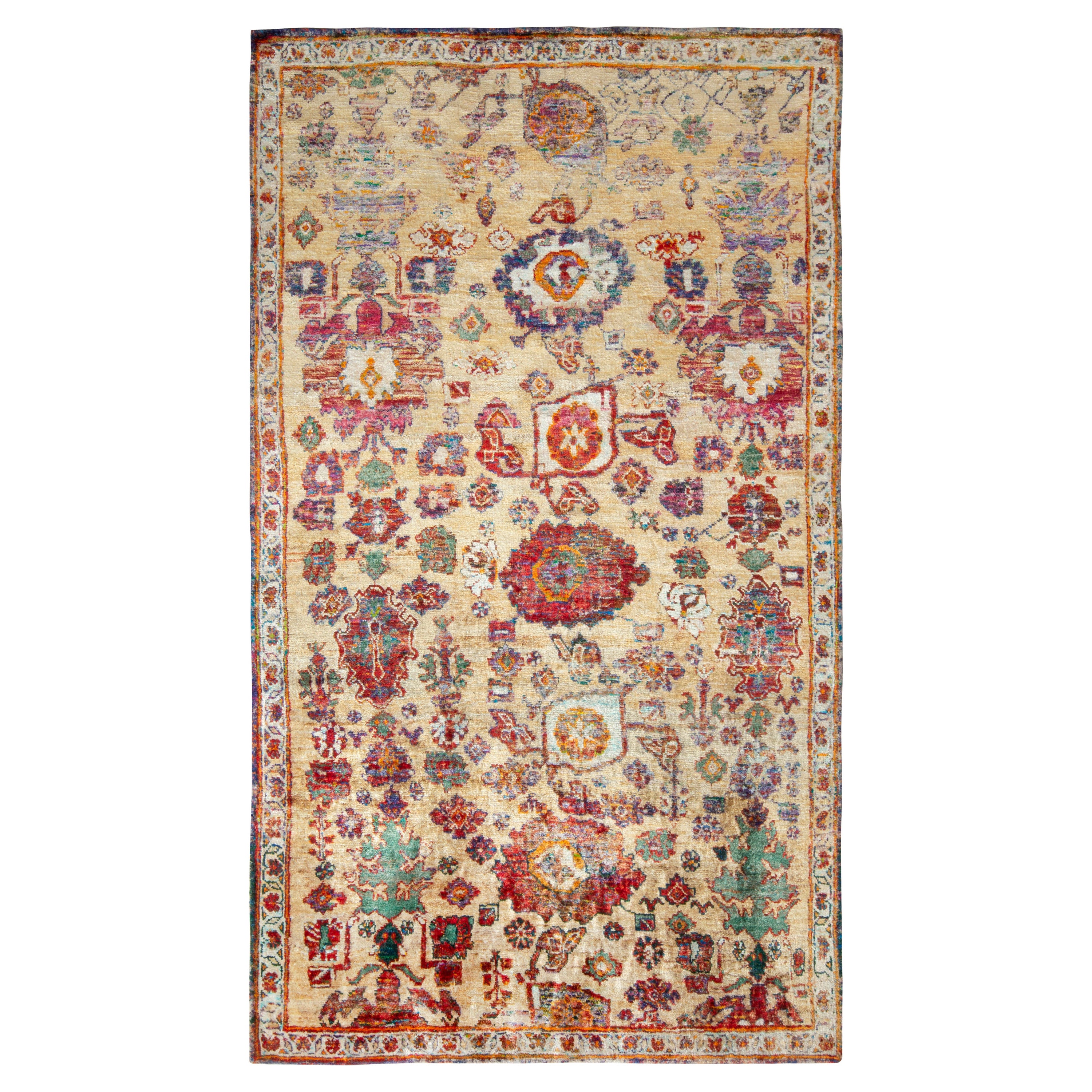 Rug & Kilim’s Agra Inspired Modern Rug in Red, Beige-Brown Floral Pattern For Sale