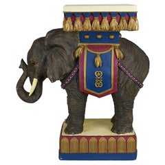Lucky Circus Elephant Motif Chalkware Plant Stand, 1970s