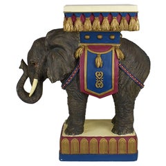 Lucky Circus Elephant Motif Chalkware Plant Stand, 1970s
