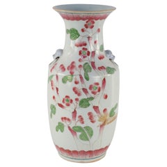 Chinese White and Pink Cherry Blossom Tree Porcelain Urn