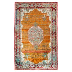 Rug & Kilim’s Classic Agra Style Rug in Orange-Red, Blue Medallion Pattern