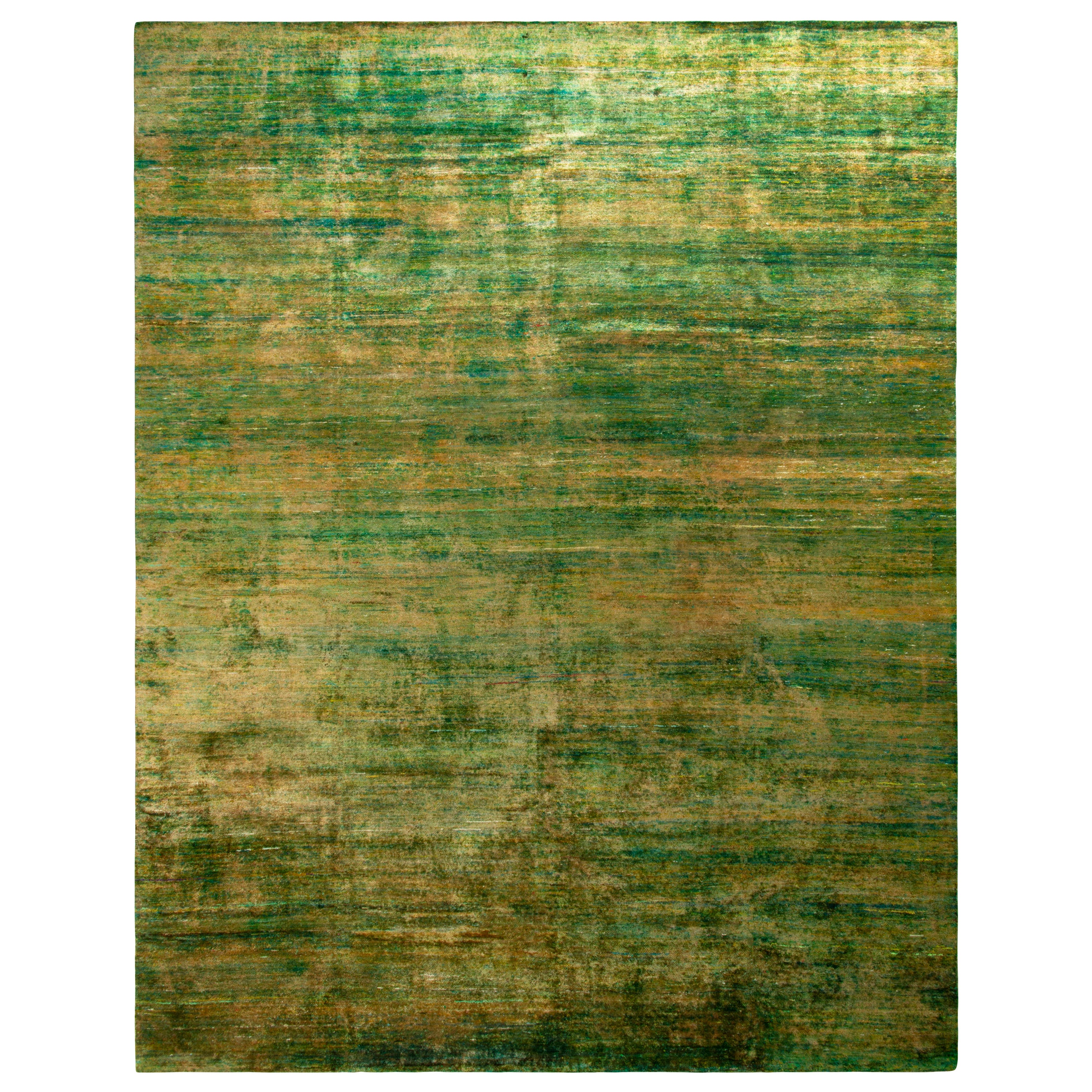 Rug & Kilim’s Modern Textural Rug in Green, Yellow Solid-Stripe Pattern For Sale