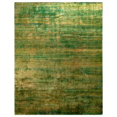 Tapis texturé moderne vert et jaune Kilims à motif de plis massifs