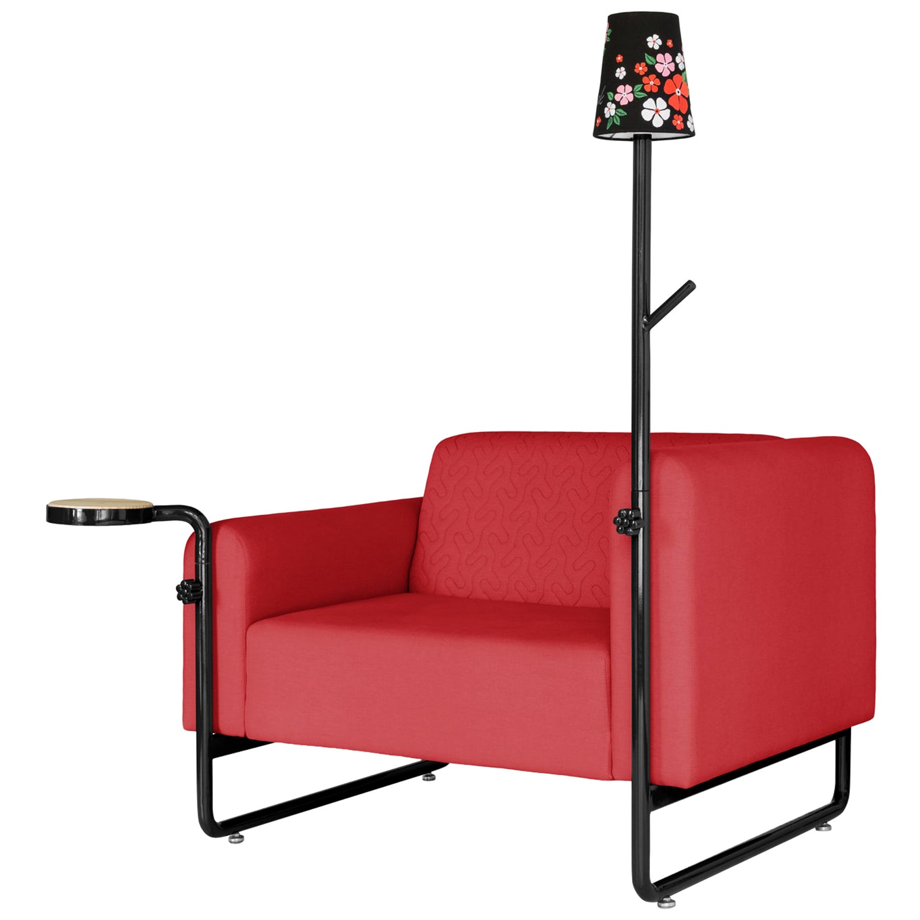Red PK8 Armchair, Seat & Lamp Hybrid, Handmade Metal Structure by Paulo Kobylka