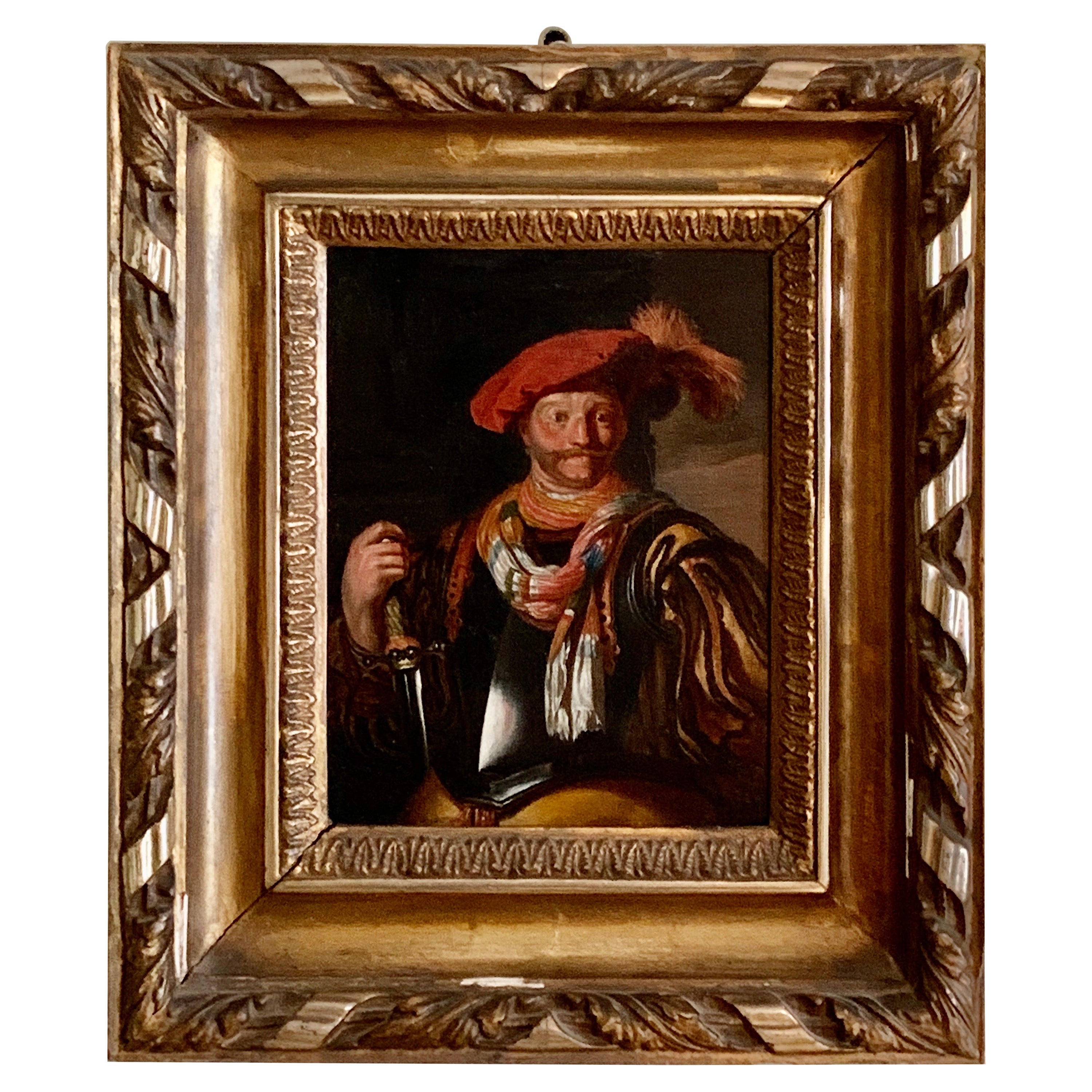 Peinture d'un portrait en demi-longueur d'un cavalier de l'école néerlandaise, ancien maître