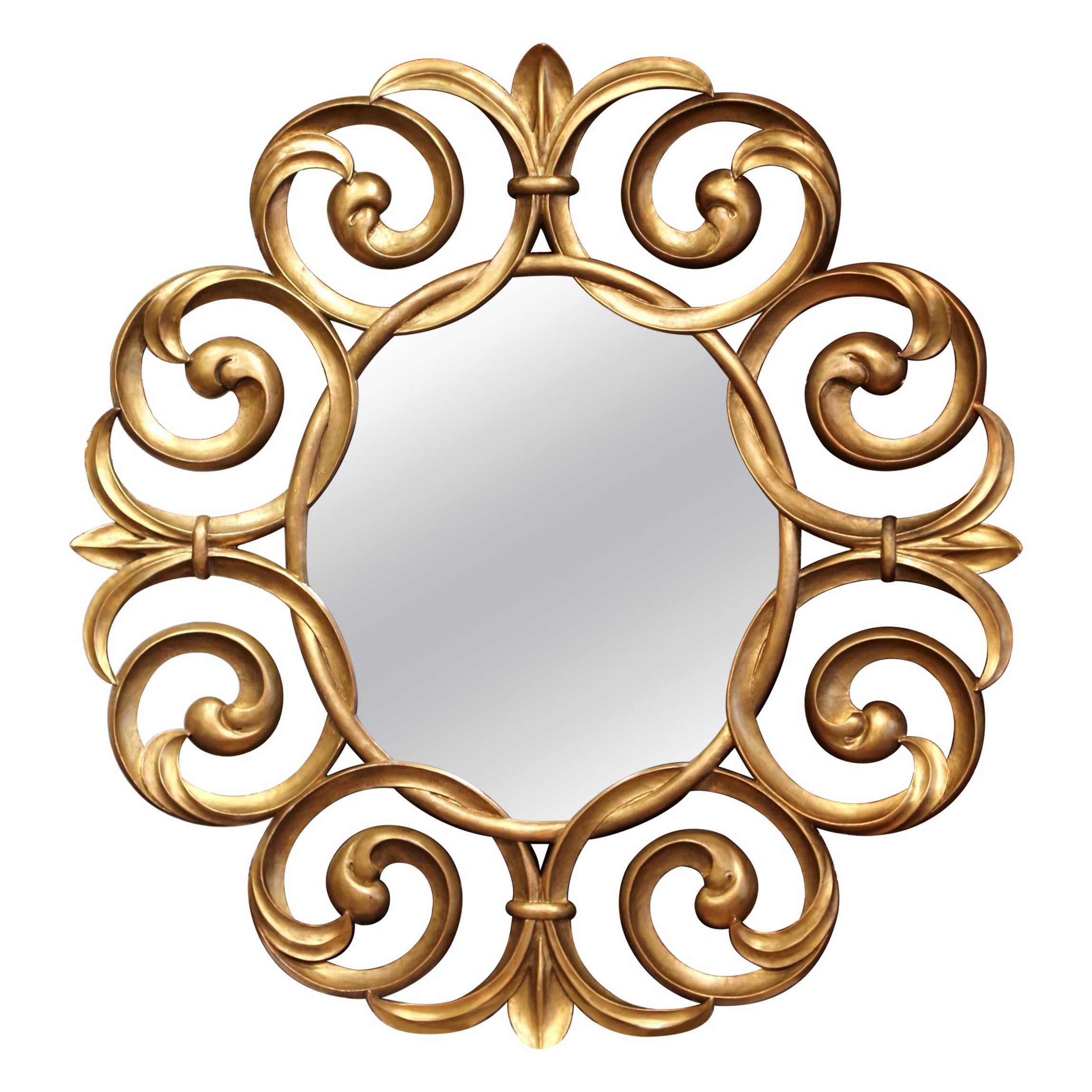 Monumental miroir Sunburst du début du 20e siècle en bois doré sculpté français