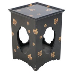 Contemporary Chinese Black and Leaf Motif Square Side Tables