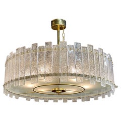 Drum Shaped Modern Murano Glass and Brass Chandelier