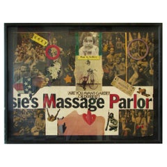 Ensamblaje de collage vanguardista y excitante de la era Woodstock