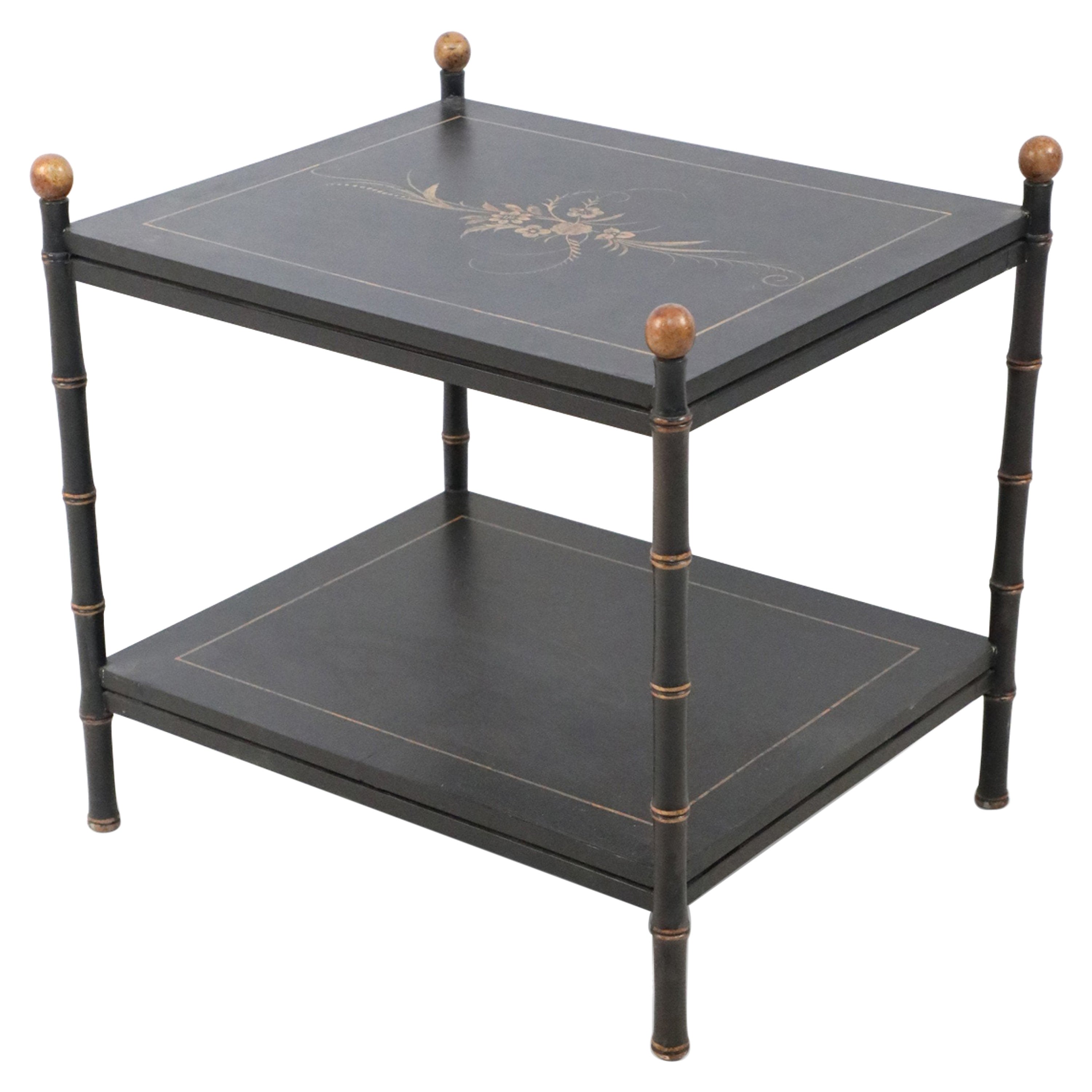 Chinese Black Faux Bamboo Two-Tiered End Table For Sale