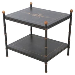 Chinese Black Faux Bamboo Two-Tiered End Table