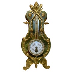 Superbe horloge ancienne en onyx, bronze doré et structure ornée de bijoux, France, 19ème siècle