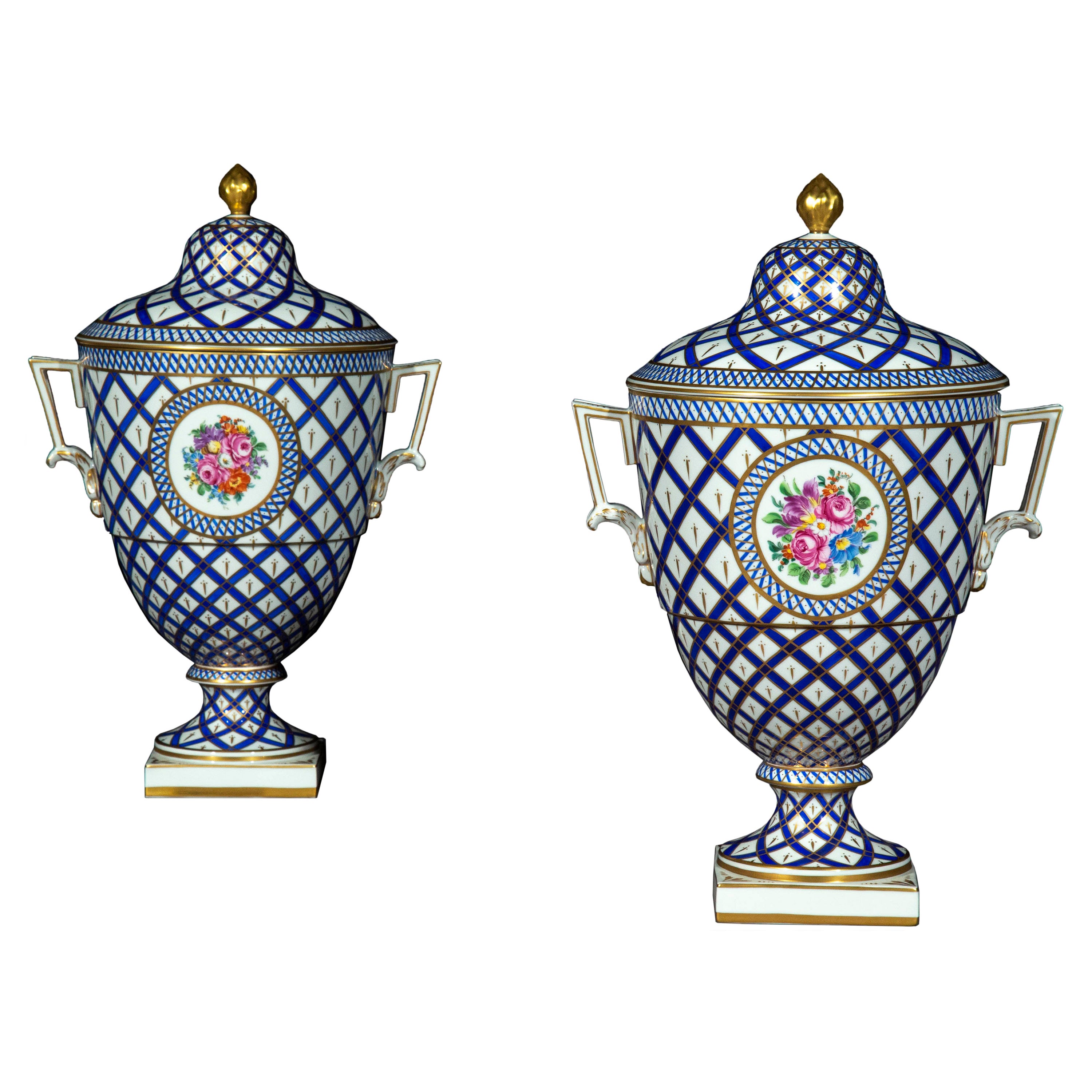 Pair of Hand-Painted Porcelain Vases in the Neoclassical Style