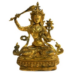 Gilt Bronze Tibetan Buddha Manjushree