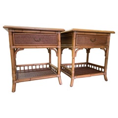 Rattan and Wicker 7-Drawer Nightstands, a Pair