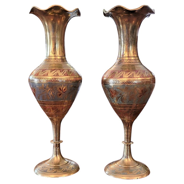 Pair of Anglo Indian Brass and Enameled Rose Vases For Sale at 1stDibs  indian  vases, etched brass vase from india value, solid brass vase made in india  value