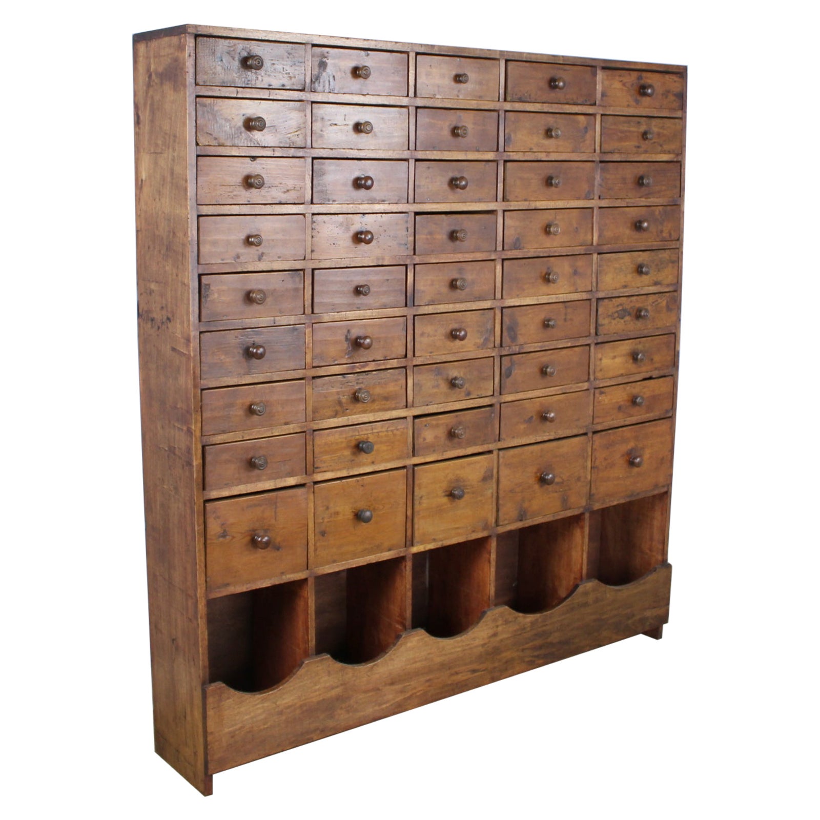 Large Bank of Antique Drawers in Pine For Sale