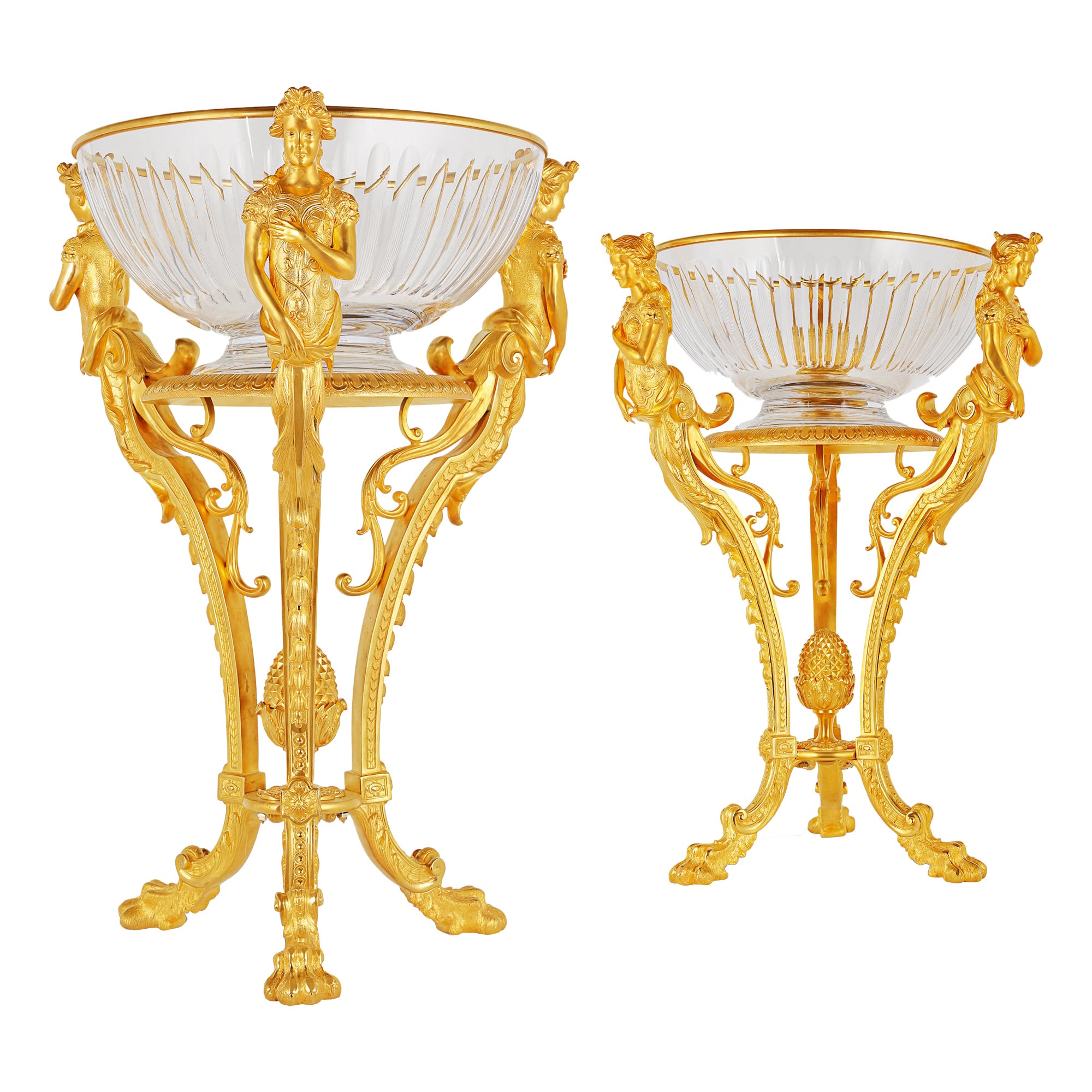 Pair of French Neoclassical Style Ormolu & Crystal Jardinieres For Sale