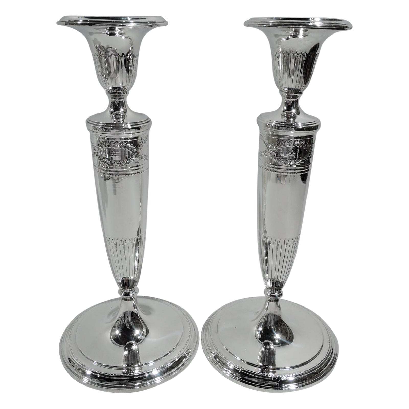 Pair of Antique Tiffany Winthrop Sterling Silver Candlesticks