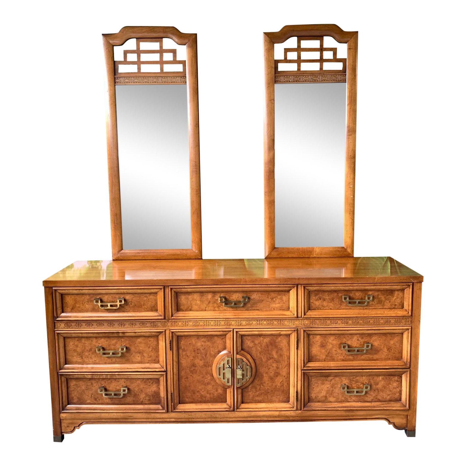 Asian Chinoiserie Burl Dresser "Mandarin" Collection by Henry Link For Sale