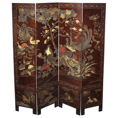 Elegant Four-Panel Antique Chinese Double Sided Coromandel Screen