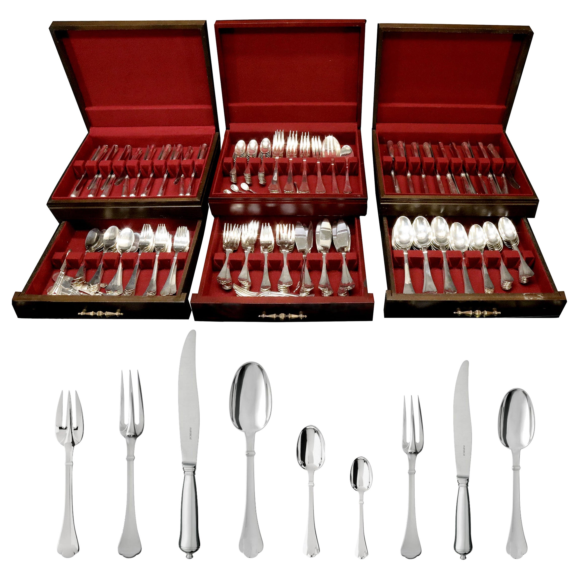 Puiforcat french Sterling Silver flatware set of 235 pieces 17th century style