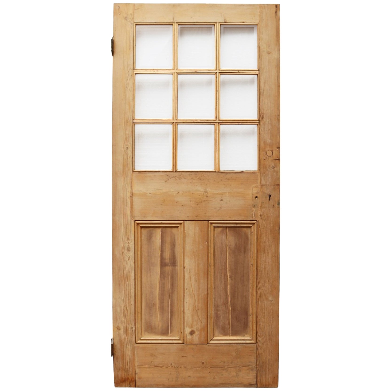 Reclaimed Pine Door with Glass Panel For Sale