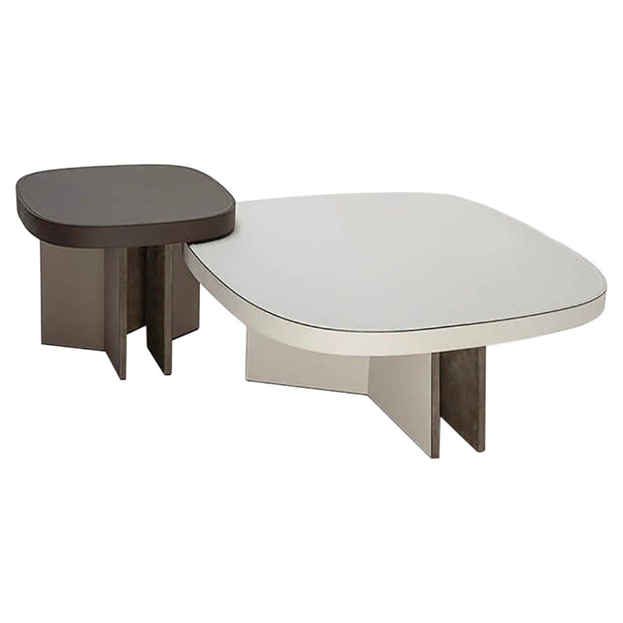 Set of 2 Leather Coffee Tables, Bivio by Stephane Parmentier for Giobagnara For Sale