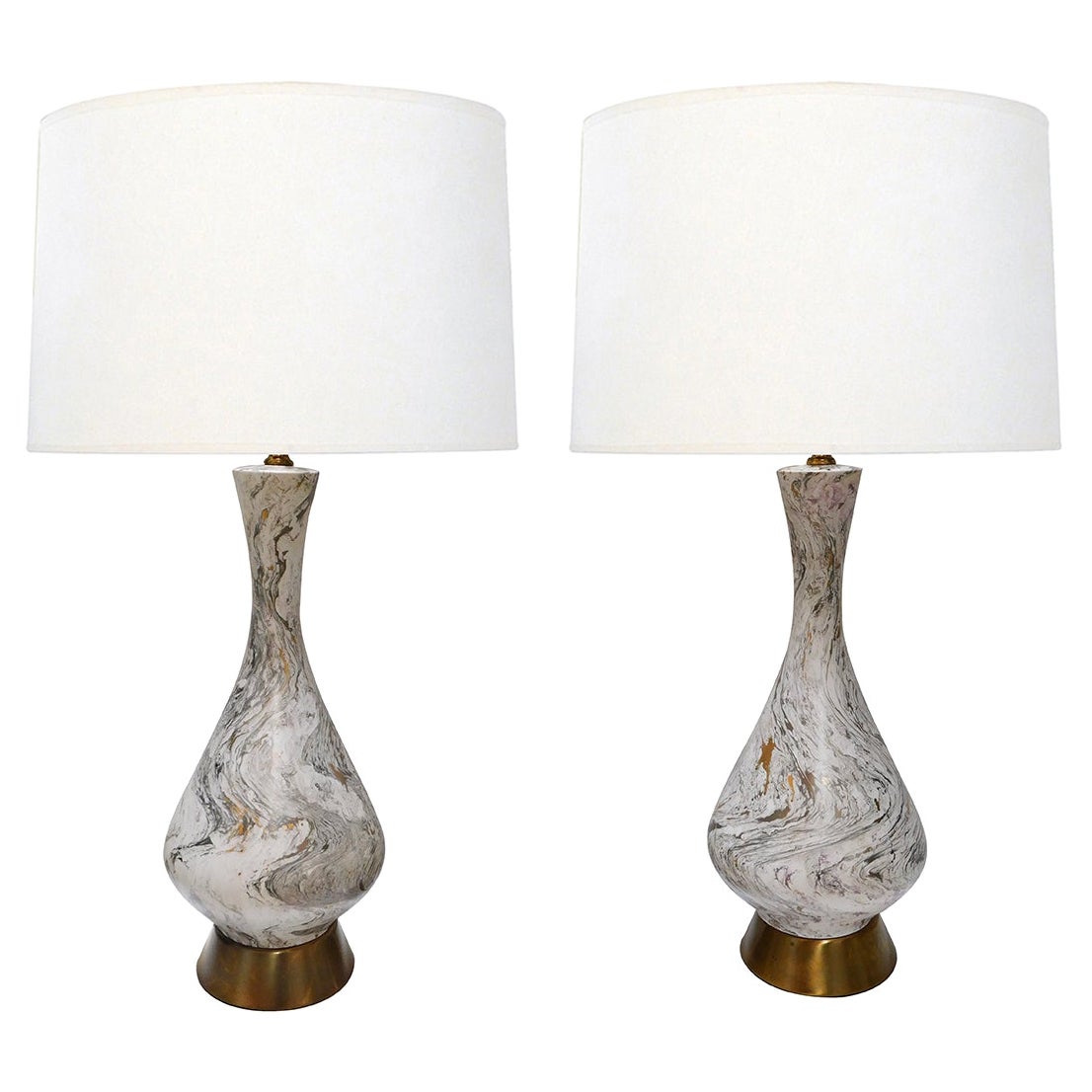 Large Pair of Vintage Faux Marble Ceramic Lamps by Tye of California, Los Angele For Sale