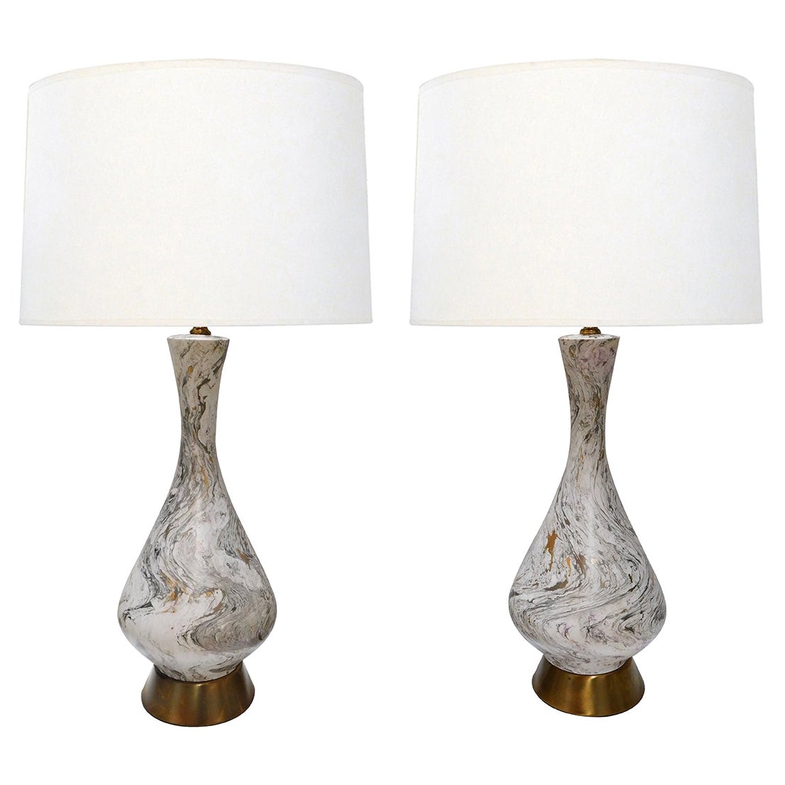 Grande coppia di lampade vintage in ceramica finto marmo di Tye of California, Los Angele