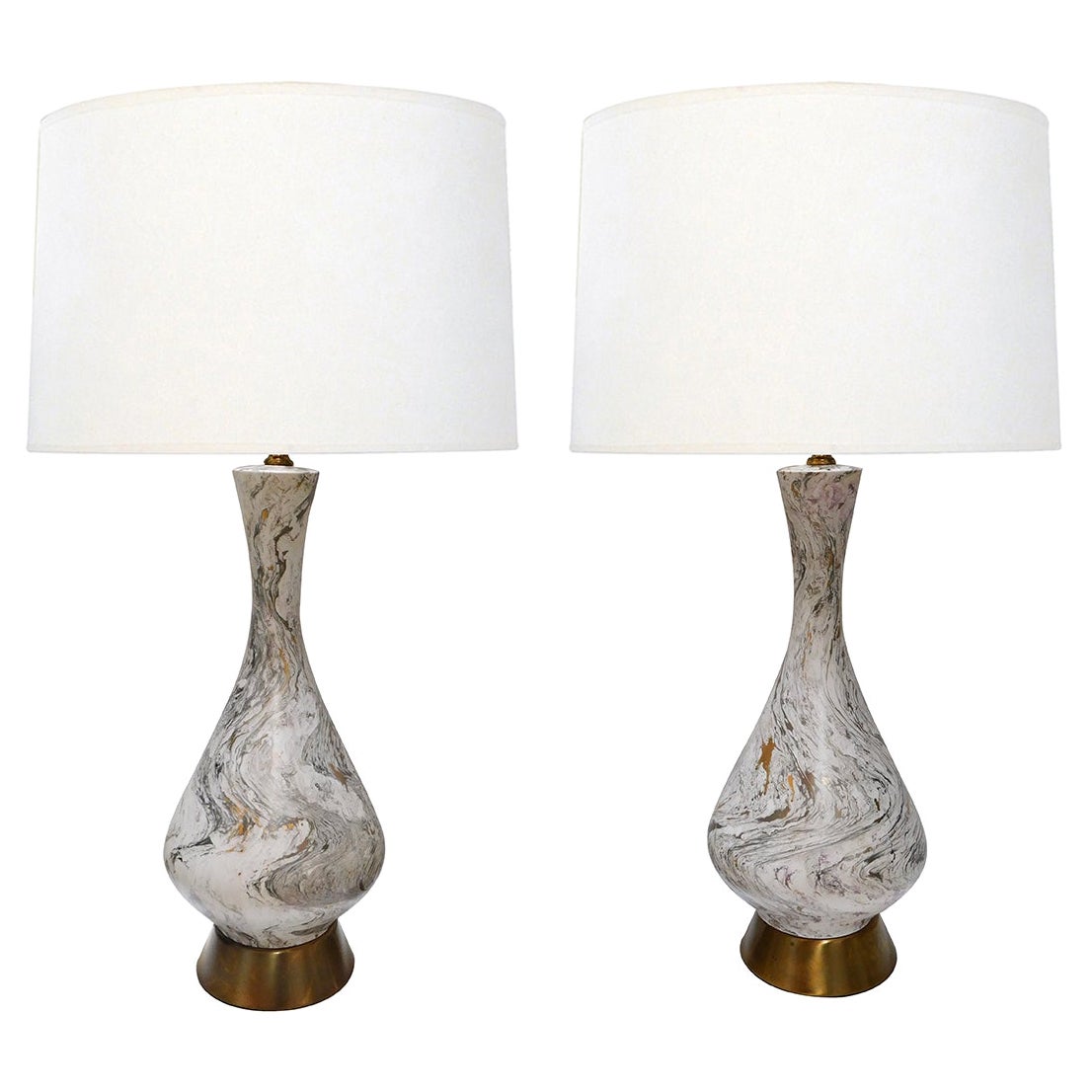 Large Pair of Vintage Faux Marble Ceramic Lamps by Tye of California, Los Angele