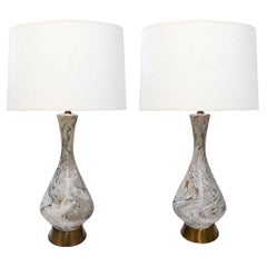 Grande coppia di lampade vintage in ceramica finto marmo di Tye of California, Los Angele