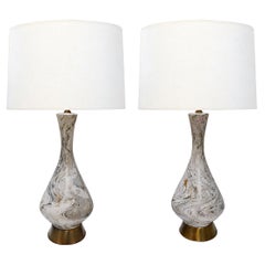 Large Pair of Used Faux Marble Ceramic Lamps by Tye of California, Los Angele