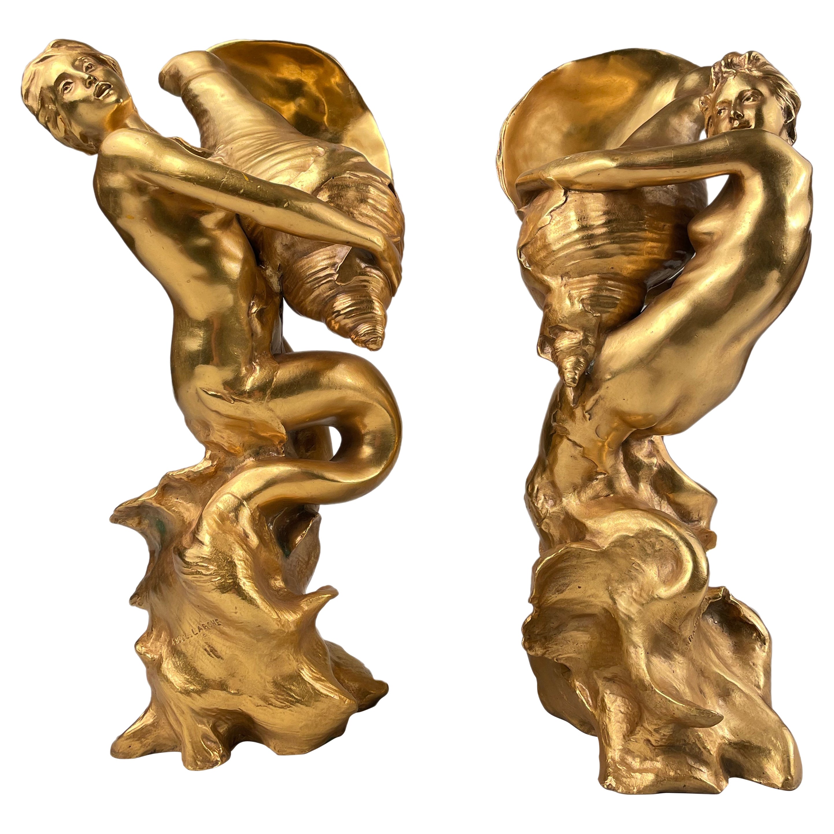 Early 20th Century French Art Nouveau "La Mer" Sculptures by, Raoul Larche For Sale
