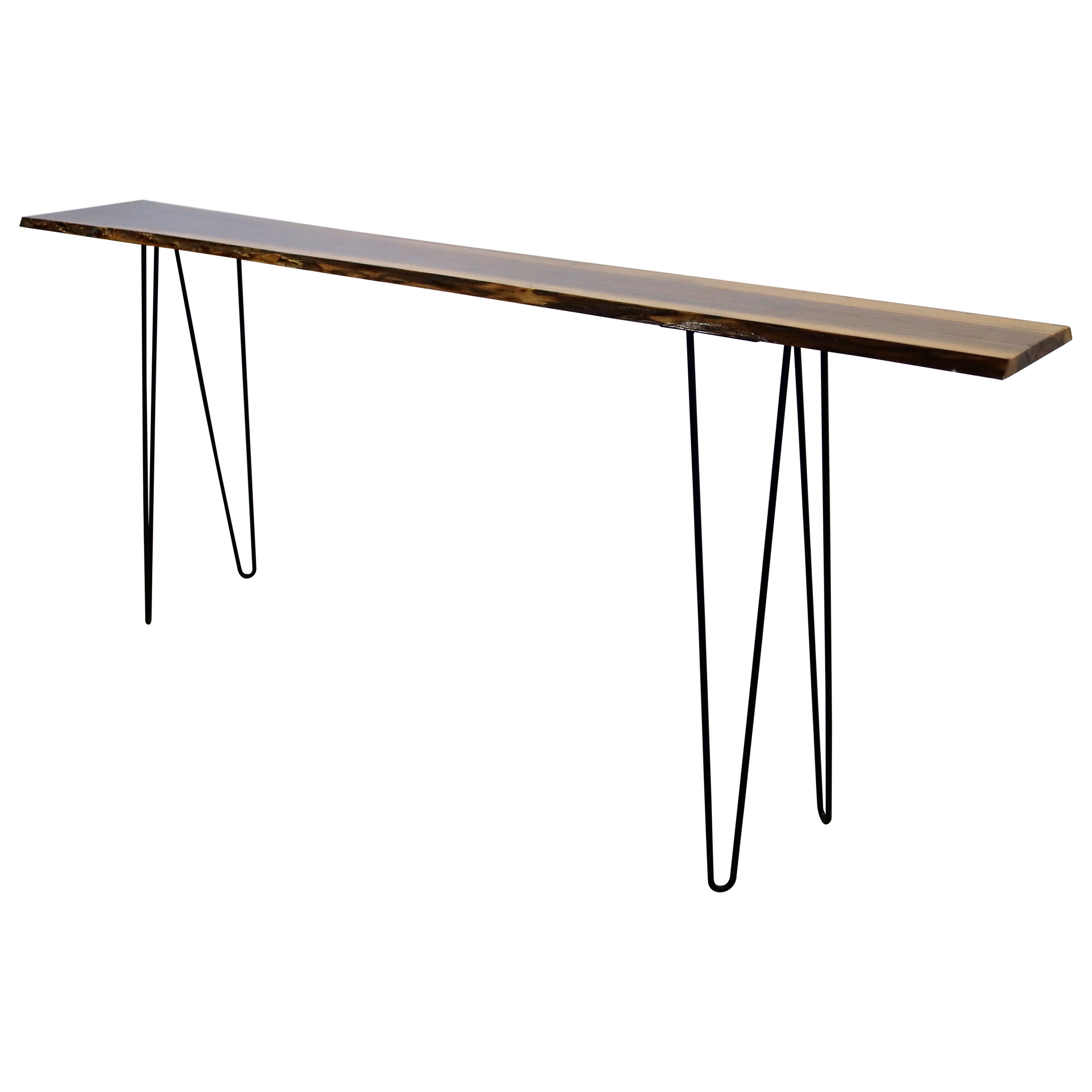 Black Walnut Console Live Edge on UShape Steel Legs For Sale at