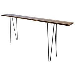 Vintage Contemporary Modern Live Edge Wood Console Foyer Table on Black Hairpin Legs
