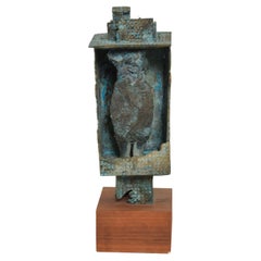 Myrna Nobile Abstract Brutalist Nude Bronze Sculpture Walnut Wood Platform 1960s