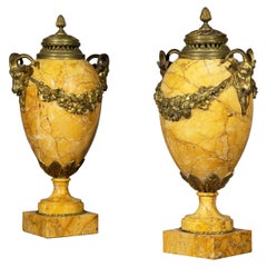 Pair of Antique Neoclassical Siena Marble Urns