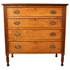 Antique American New England Sheraton Cherry Maple Dresser Chest Drawers, 1825