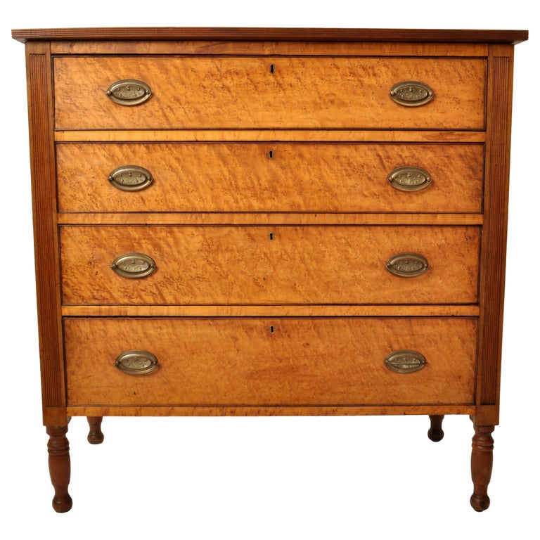 Antique American New England Sheraton Cherry Maple Dresser Chest Drawers, 1825 For Sale