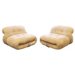 Mid-Century Modern Tobia Scarpa Cassina Soriana Pair Boucle Lounge Chairs 1970s